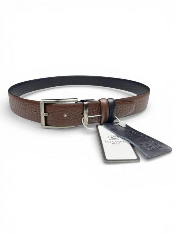 İstanbul Belt Çift Taraflı Desenli Erkek Kemer – 3.5 cm – Döner Tokalı – Siyah Arka Yüz – Renk & Boy Seçenekleri