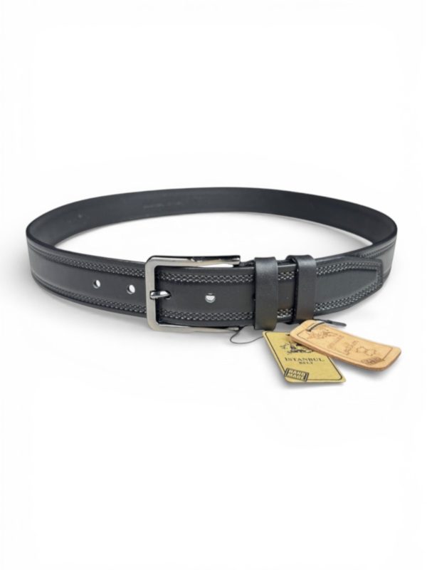 İstanbul Belt Hakiki Tek Kat Deri Erkek Kemer – 4 cm – Çift Dikişli Klasik Tasarım – Mat Füme Tokalı