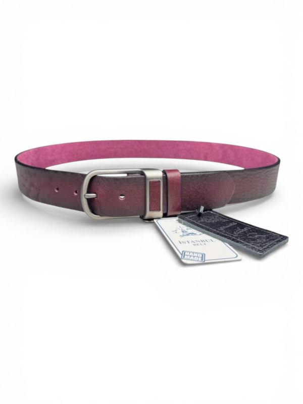 İstanbul Belt Deri Desenli Tokalı Tek Kat Hakiki Erkek Deri Kemer – 4 cm – Mat Metal Tokalı