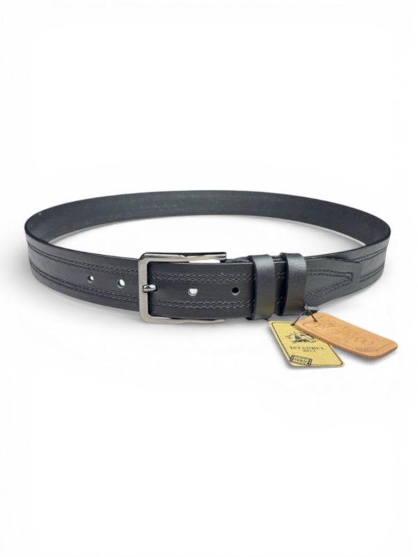 İstanbul Belt Hakiki Deri Erkek Kemer – Tek Kat Deri, Çift Dikiş Detaylı – 4 cm – Klasik Metal Tokalı