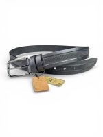 İstanbul Belt Hakiki Deri Erkek Kemer – 4 cm – Dokulu Şerit Desenli – Klasik Tokalı – Siyah
