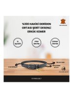 İstanbul Belt Hakiki Deri Erkek Kemer – 4 cm – Dokulu Şerit Desenli – Klasik Tokalı – Siyah