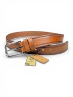 İstanbul Belt Taba Erkek Kemer – 3.5 cm – Tek Kat Deri – Baskılı & Dikiş Detaylı