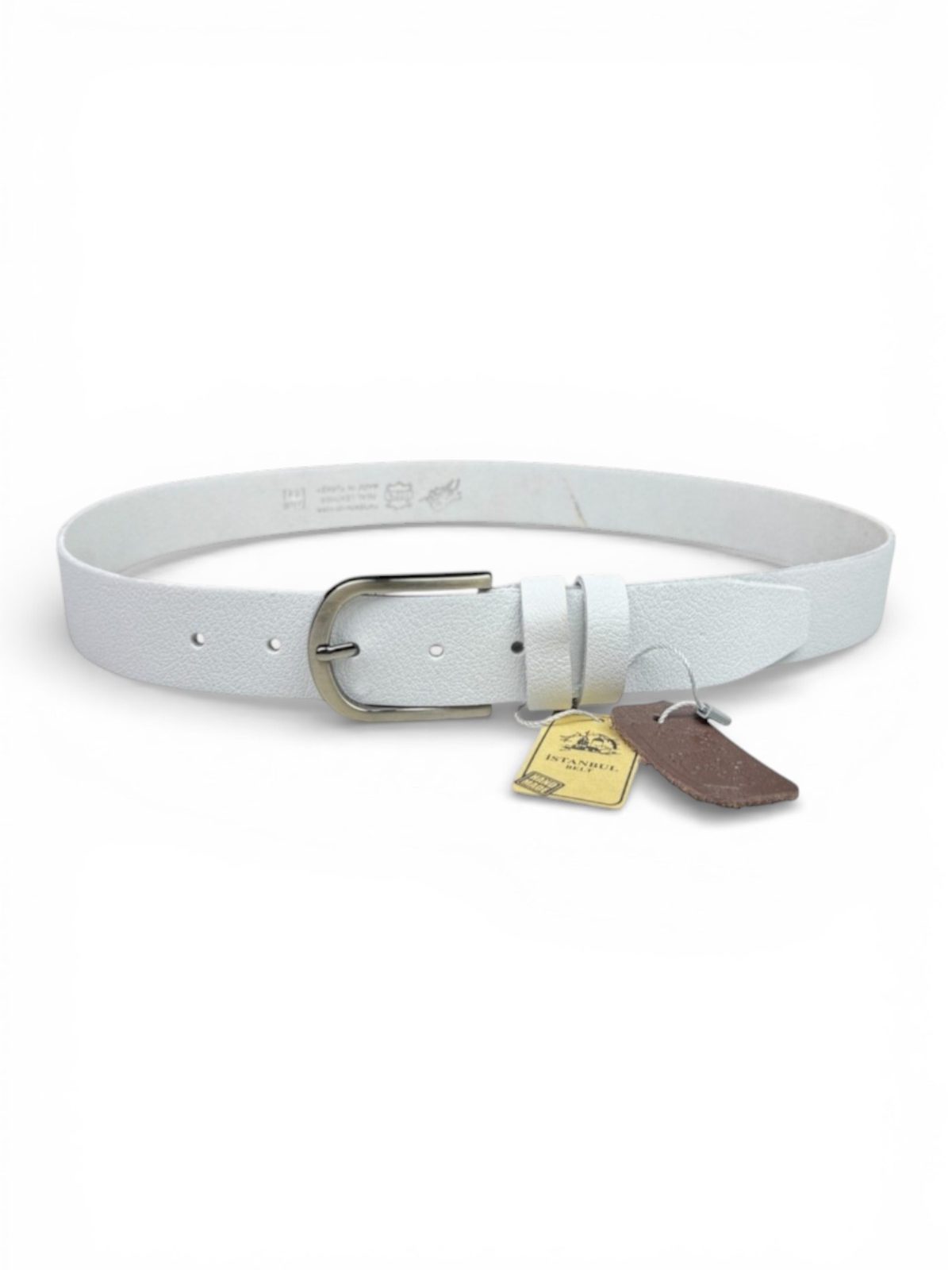 İstanbul Belt Beyaz Unisex Kemer – 3.5 cm – Kalın Tek Kat Deri